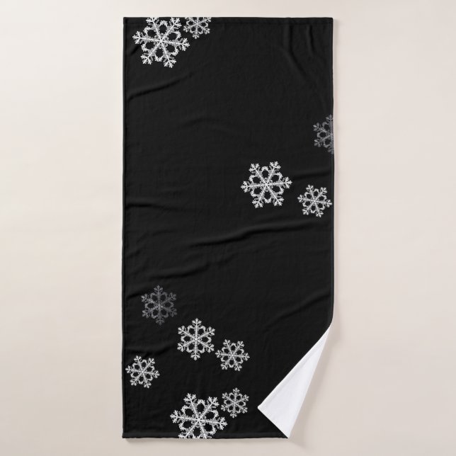 Monochrome Minimalist Snowflake Christmas Pattern Bath Towel (Bath Towel)