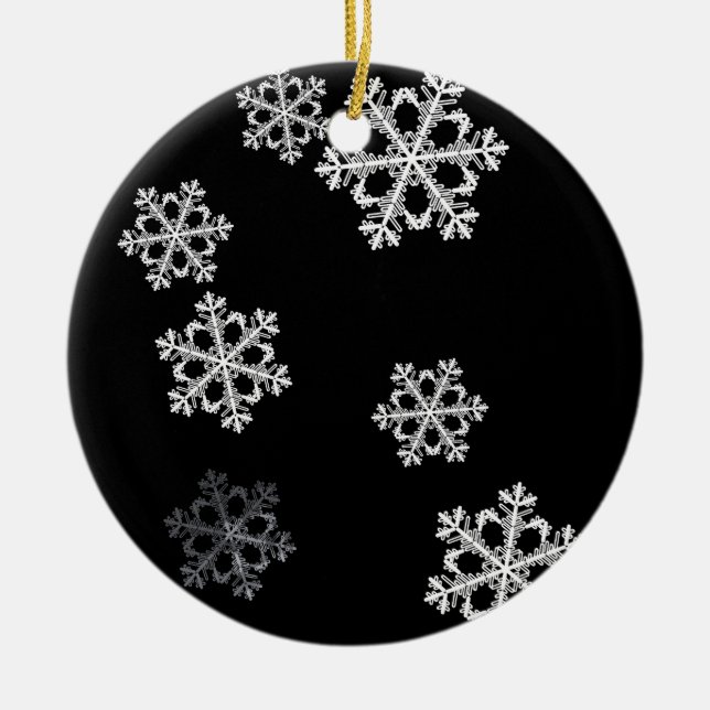 Monochrome Minimalist Snowflake Christmas Pattern Ceramic Ornament (Front)