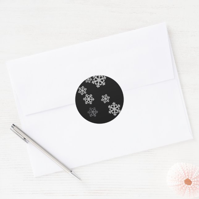Monochrome Minimalist Snowflake Christmas Pattern Classic Round Sticker (Envelope)