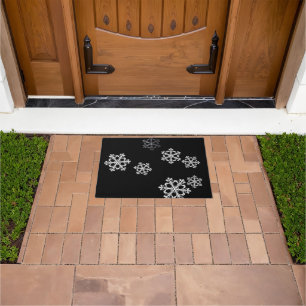 Monochrome Minimalist Snowflake Christmas Pattern Doormat
