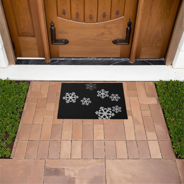 Monochrome Minimalist Snowflake Christmas Pattern Doormat (Outdoor)