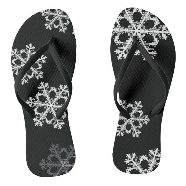 Monochrome Minimalist Snowflake Christmas Pattern Flip Flops (Footbed)
