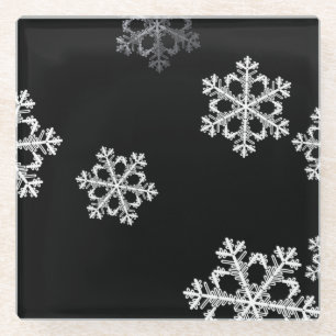 Monochrome Minimalist Snowflake Christmas Pattern Glass Coaster