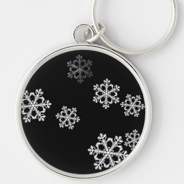 Monochrome Minimalist Snowflake Christmas Pattern Keychain (Front)
