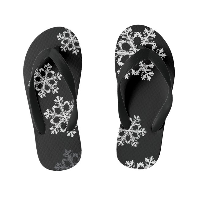 Monochrome Minimalist Snowflake Christmas Pattern Kid's Flip Flops (Footbed)