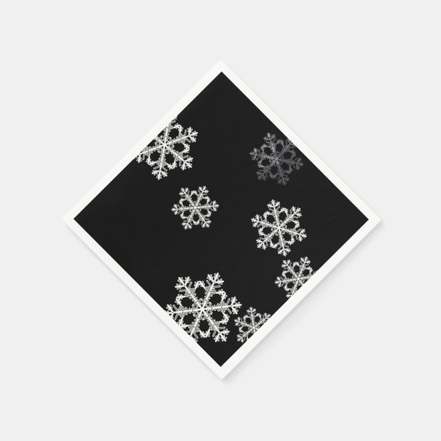 Monochrome Minimalist Snowflake Christmas Pattern Napkin (Corner)