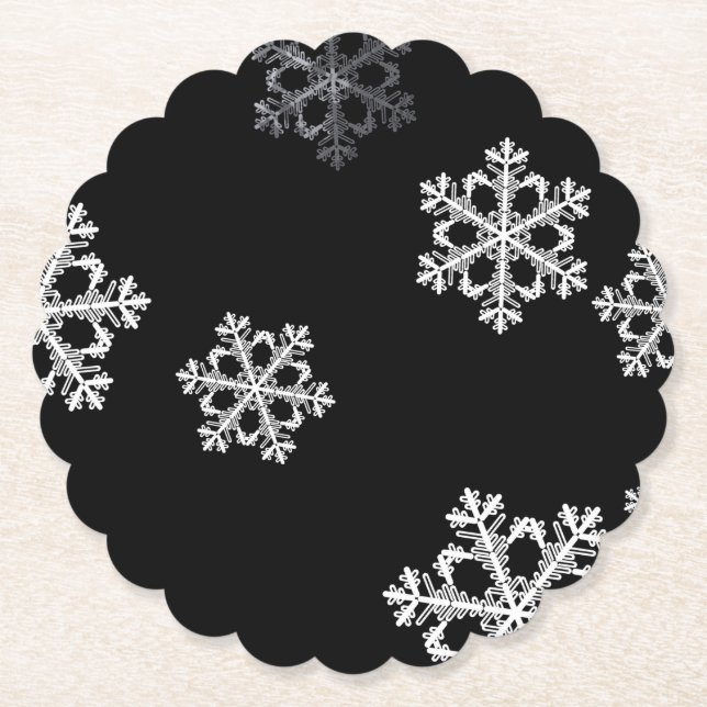 Monochrome Minimalist Snowflake Christmas Pattern Paper Coaster (Front)