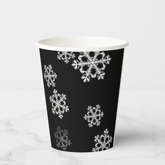 Monochrome Minimalist Snowflake Christmas Pattern Paper Cups (Front)