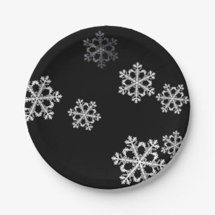Monochrome Minimalist Snowflake Christmas Pattern Paper Plate