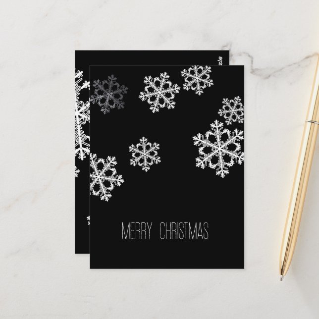 Monochrome Minimalist Snowflake Christmas Pattern Postcard (Front/Back In Situ)