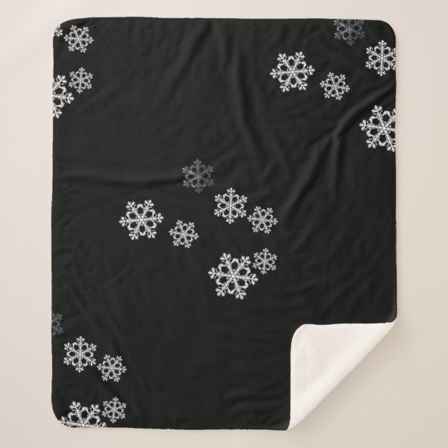 Monochrome Minimalist Snowflake Christmas Pattern Sherpa Blanket (Front)