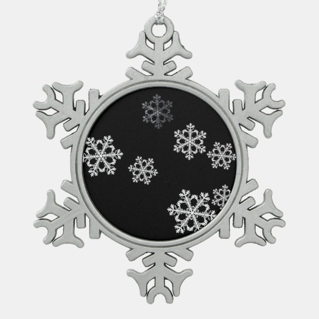 Monochrome Minimalist Snowflake Christmas Pattern Snowflake Pewter Christmas Ornament (Front)