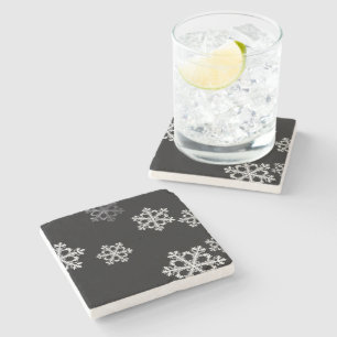 Monochrome Minimalist Snowflake Christmas Pattern Stone Coaster