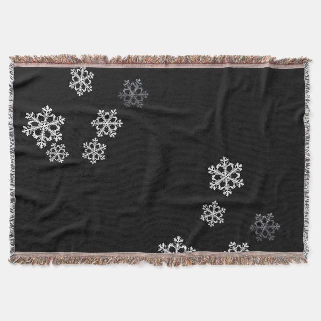 Monochrome Minimalist Snowflake Christmas Pattern Throw Blanket (Front)