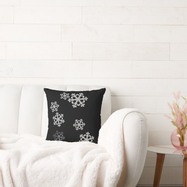 Monochrome Minimalist Snowflake Christmas Pattern Throw Pillow (Couch)