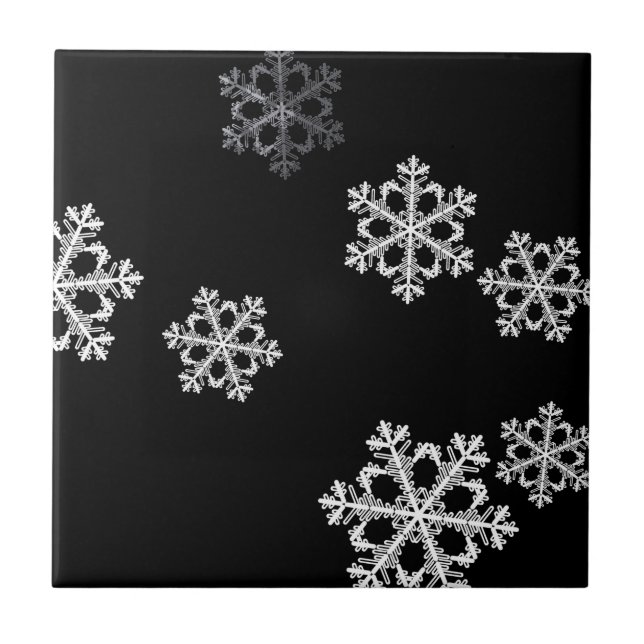 Monochrome Minimalist Snowflake Christmas Pattern Tile (Front)