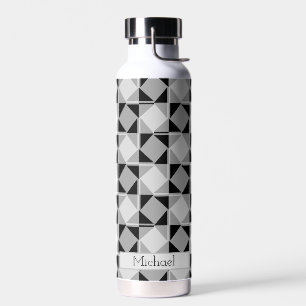 Monochrome Modern Geometric Pattern   Personalized Water Bottle