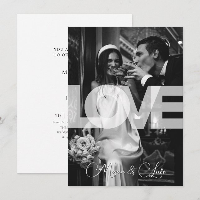 Monochrome Modern stylist typography photo wedding Invitation (Front/Back)