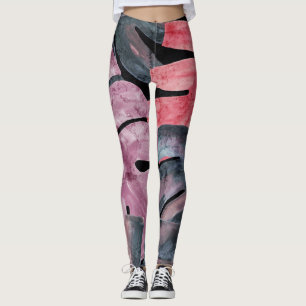 Monochrome Monstera: Watercolor Tropical Pattern. Leggings