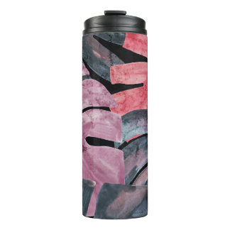 Monochrome Monstera: Watercolor Tropical Pattern. Thermal Tumbler