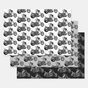 Monochrome Motorcycle Theme   Wrapping Paper Sheet
