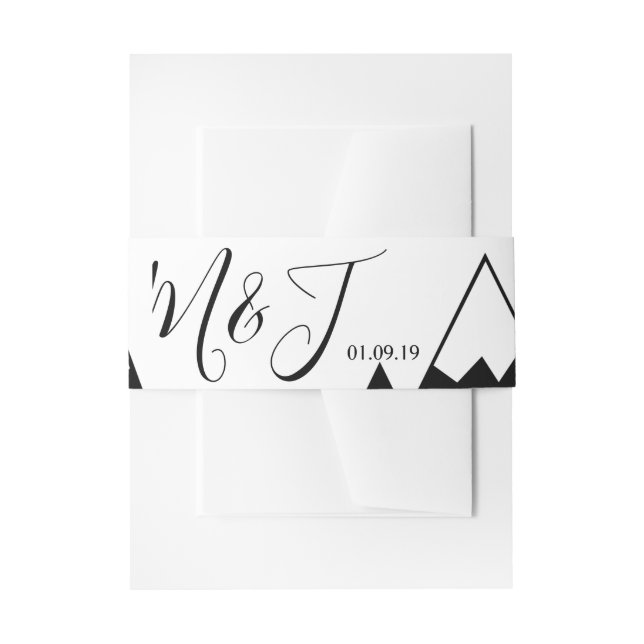 Monochrome Mountain Tops Wedding Invitation Belly Band (Front Example)