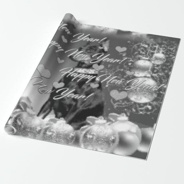 Monochrome New Year theme Wrapping Paper (Unrolled)