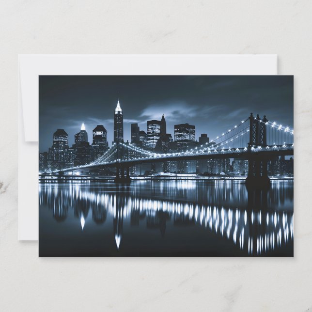 Monochrome New York Skyline Nightscape Announcement (Front)
