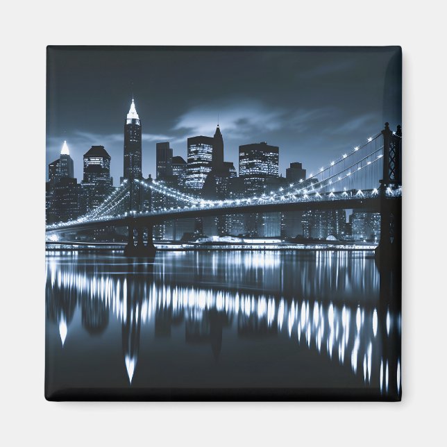 Monochrome New York Skyline Nightscape Magnet (Front)