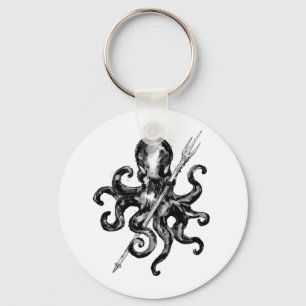 Monochrome Octopus with Trident Keychain