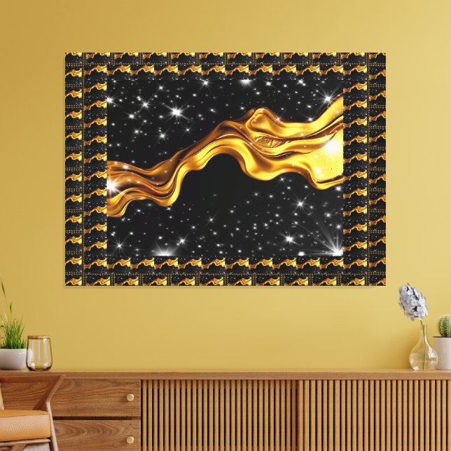 Monochrome Opulent Swirl Liquid Gold Black Achempo Canvas Print (Insitu(LivingRoom))