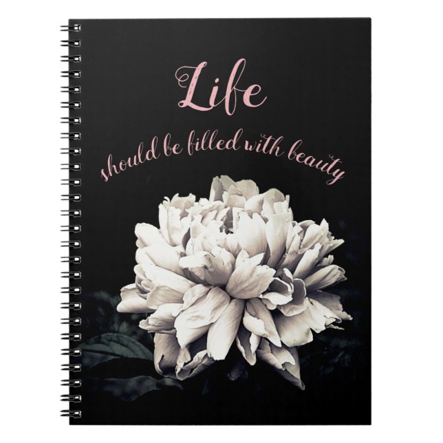 Monochrome Peony Bloom Notebook (Front)
