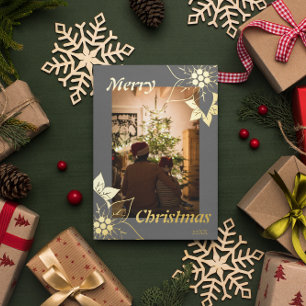 Monochrome Personalized Botanical Christmas Photo Foil Holiday Card