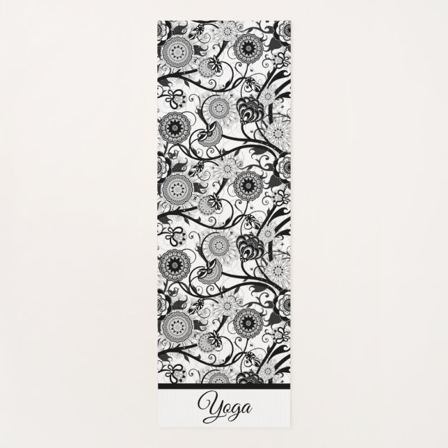 Monochrome Personalized Mandala  Yoga Mat (Front)
