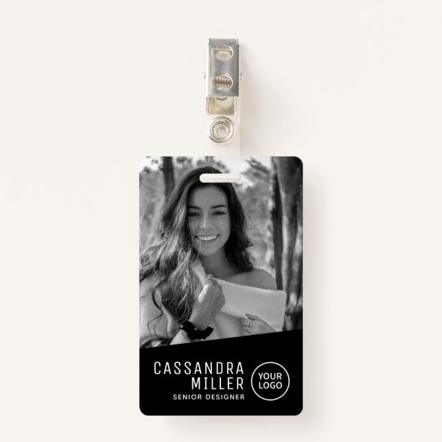 Monochrome Photo Custom Employee ID Badge (Front with Clip)