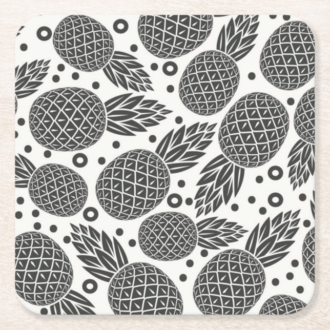 Monochrome Pineapples 2 Square Paper Coaster (Front)