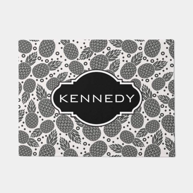 Monochrome Pineapples | Add Your Name Doormat (Front)
