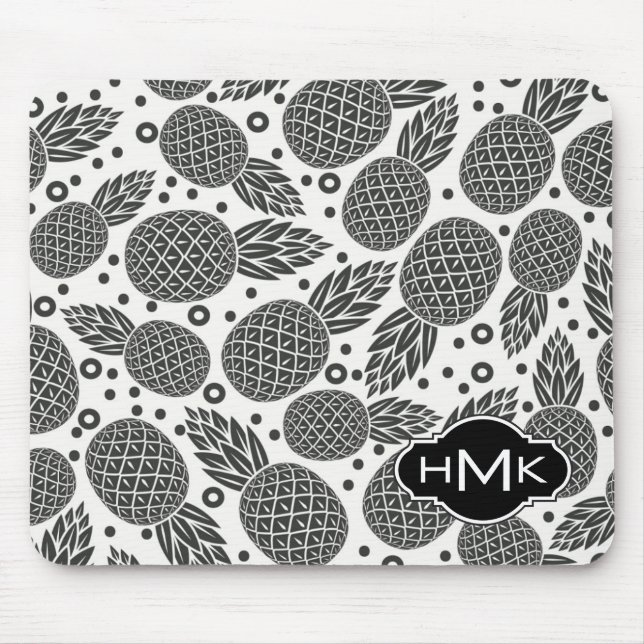 Monochrome Pineapples | Monogram Mouse Pad (Front)
