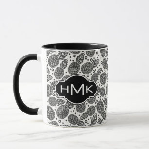 Monochrome Pineapples Monogram Mug
