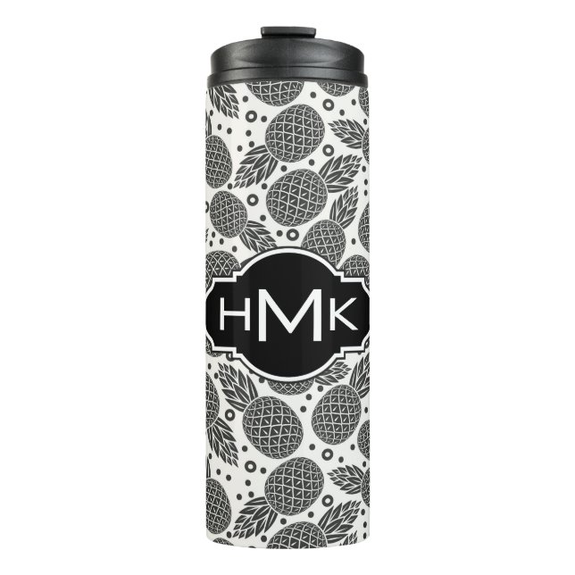 Monochrome Pineapples | Monogram Thermal Tumbler (Front)