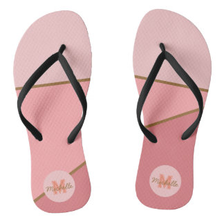 Monochrome pink gradient colourblock monogramed flip flops