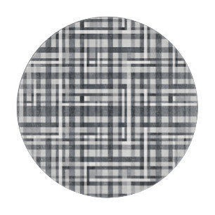 Monochrome Pixel Check Geometric Pattern Cutting Board