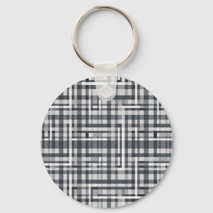 Monochrome Pixel Check Geometric Pattern Keychain