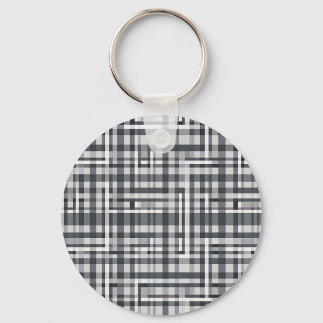 Monochrome Pixel Check Geometric Pattern Keychain (Front)