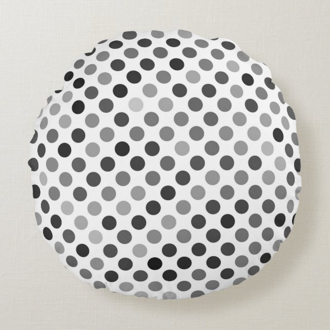 Monochrome Polka Dot Pattern (Black & White Dots) Round Pillow (Front)