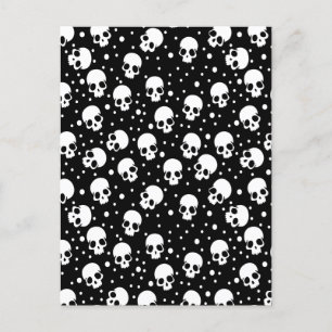 Monochrome Polka Dot Skull Announcement Postcard