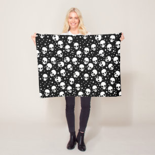 Monochrome Polka Dot Skull Fleece Blanket