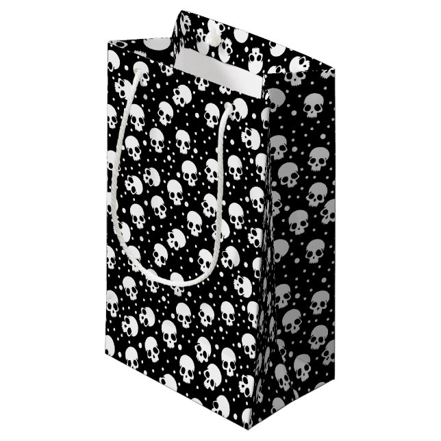 Monochrome Polka Dot Skull Small Gift Bag (Front Angled)