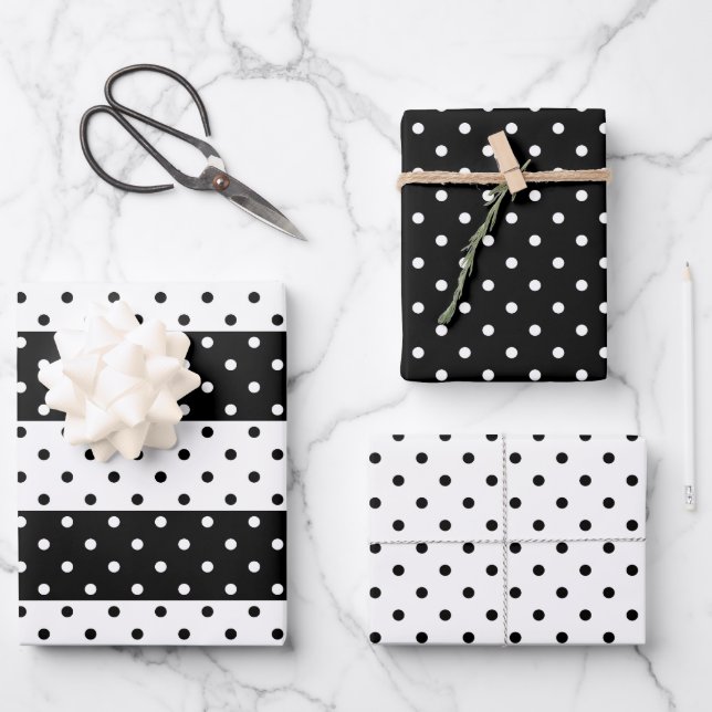 Monochrome Polka Dots Wrapping Paper Sheet Set (Front)