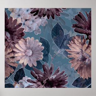 Monochrome Purple: Floral Watercolor Seamless Poster
